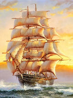 tableau broderie paysage marin bateau voiles toile coton aiguille fils plan broderie decoration maison