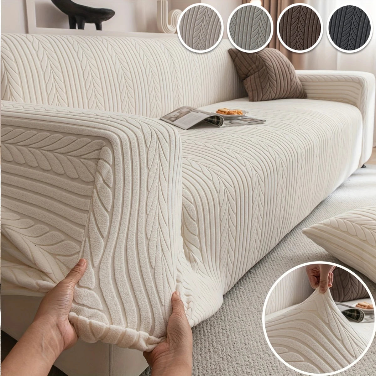 housses canapé beige rayées moderne adhésif lavable sectionnel places jacquard elastic