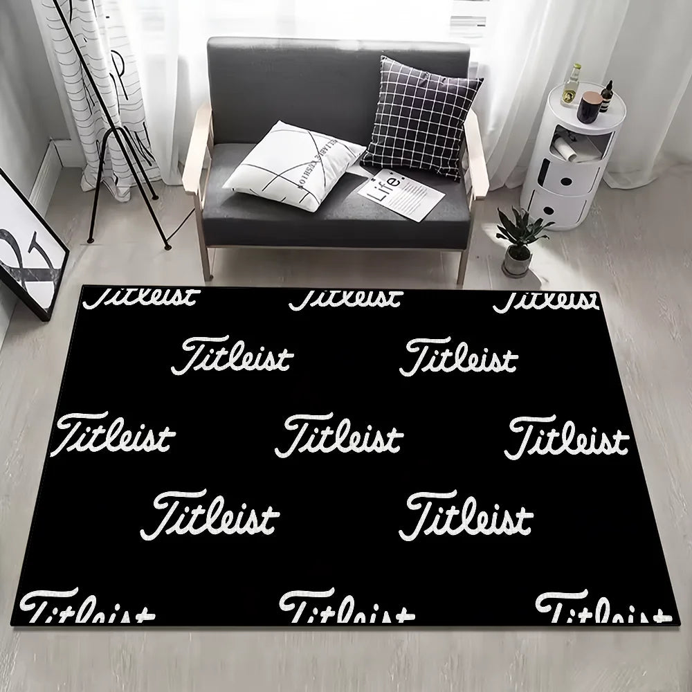 tapis sol moderne noir blanc logo titleist décor intérieur maison entrée salon luxe