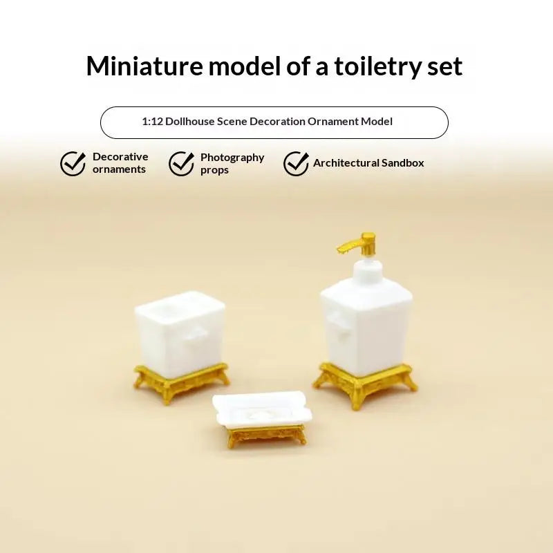 miniature set toilette blanc doré texture marbrée classique accessoire poupée diy salle bain trois