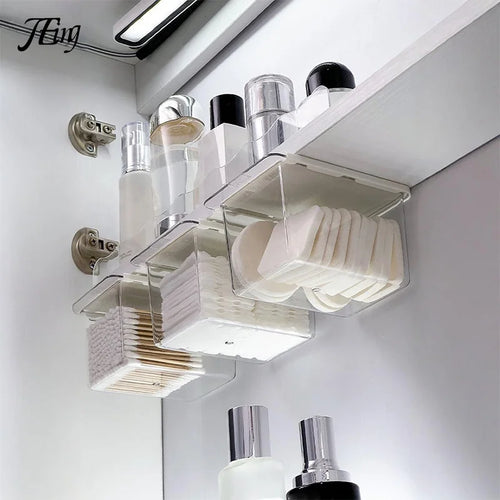 boîtes rangement suspendues transparentes adhésives modernes cosmétiques organisateur salle bain minimaliste