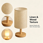 lampe table led tissu lin bois naturel minimaliste beige réglable éclairage chambre veilleuse usb