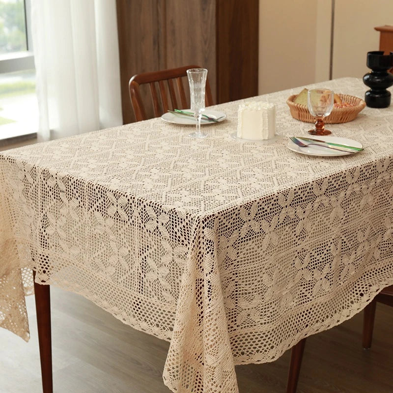 nappe table crochetée fleur motif coton beige clair decorative traditionnelleextérieur mariage festivités