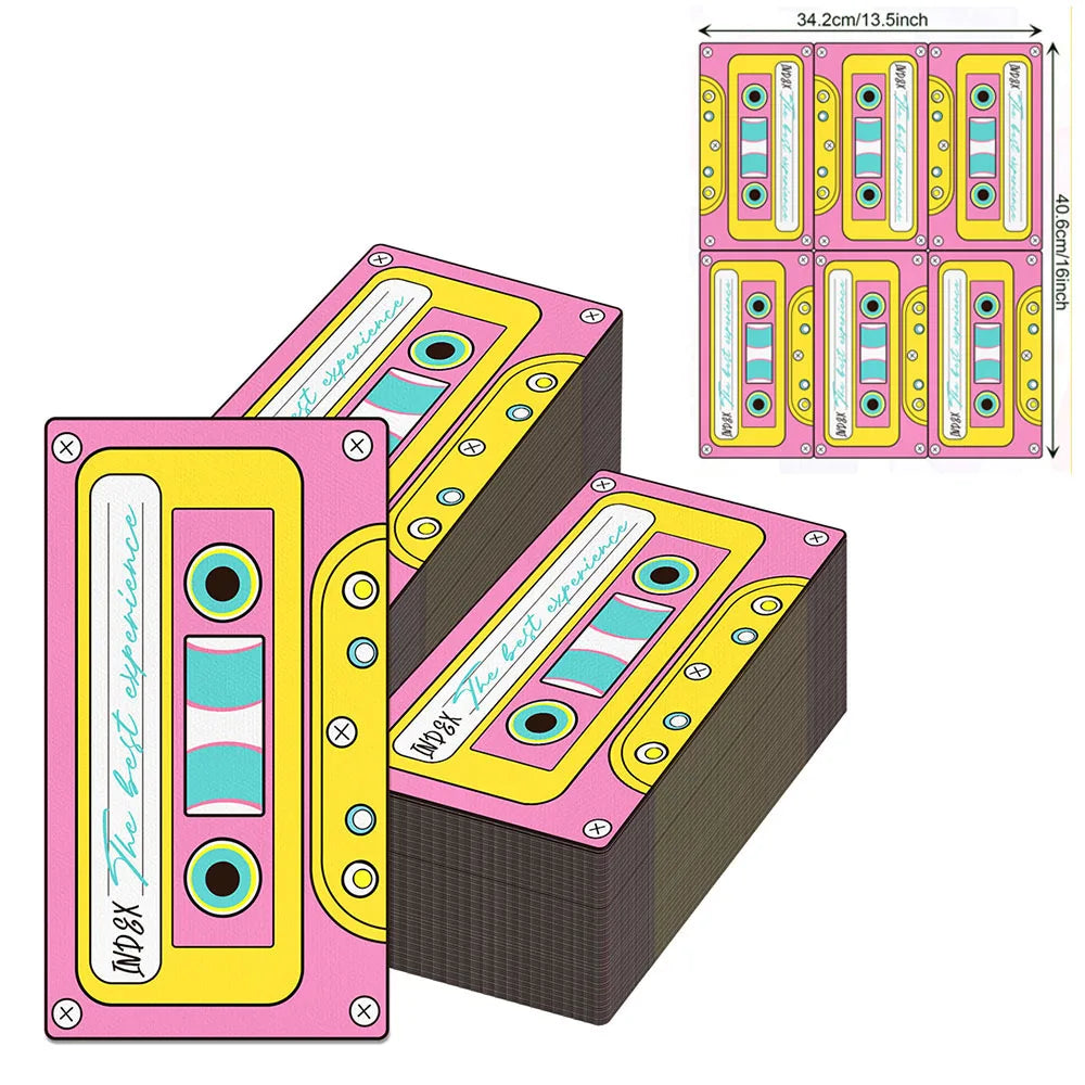 serviettes papier jetables vintage cassette audio rose vert anniversaire fête disco années 80 90