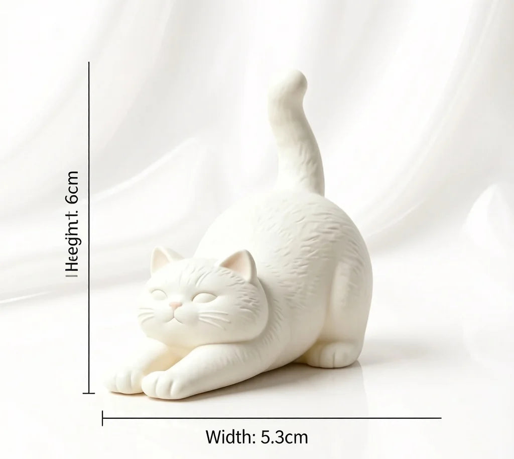 statue chat blanc decoratif minimaliste maison balcon ornement figurine animal lisse mate sculpté erotique