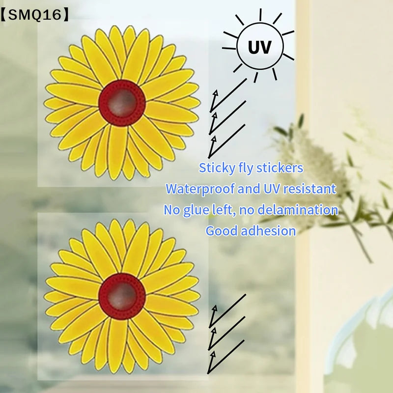 pièges mouches stickers autocollants fleurs décoratives jaunes rouges transparents intérieurextérieur 20pcs