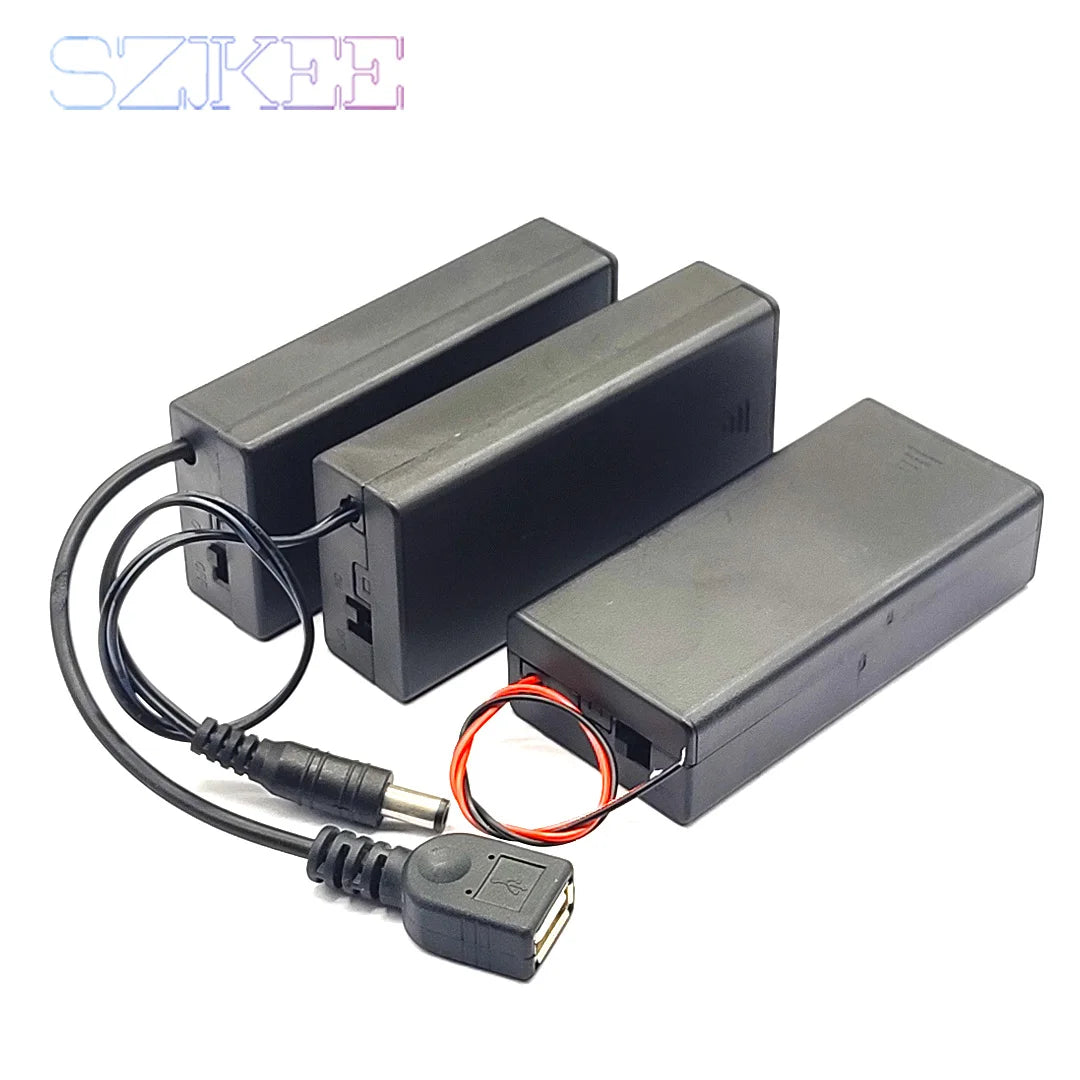 boîte stockage batterie 18650 industrielle câble dc câble usb noir mat