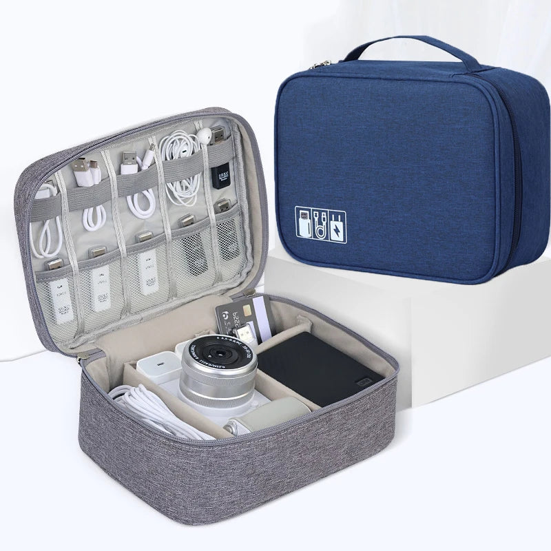 Sac rangement multi usages toile épaisse gris bleu marine pratique rechargeable adaptateurs USB
