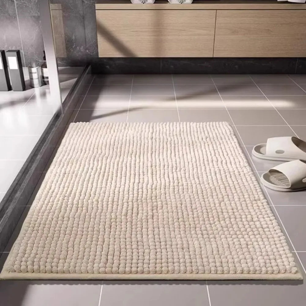 tapis bain polyester anti dérapant lavable machine moderne gris bleu marron texture boules 40x60cm