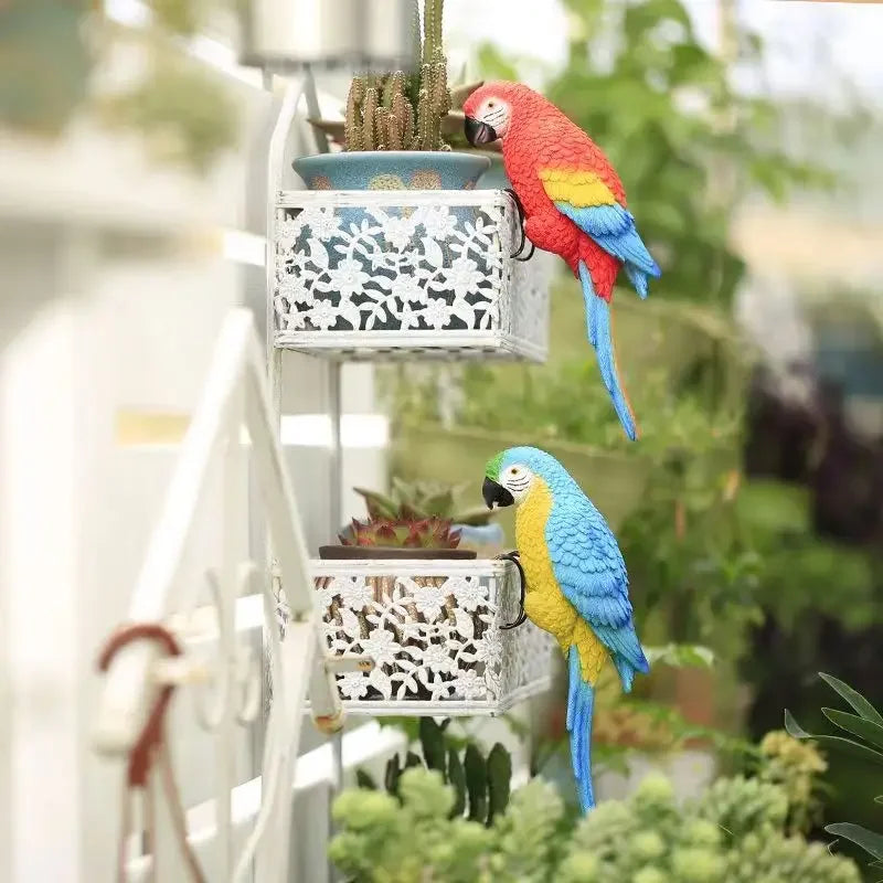 figurines perroquets résine couleur bleue jaune verte rouge tropical suspension crochetextérieur jardinintérieur decoration