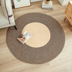 tapis boho spirale concentrique franges antidérapant coton beige clair rustique fleurs artificielles salon chambre