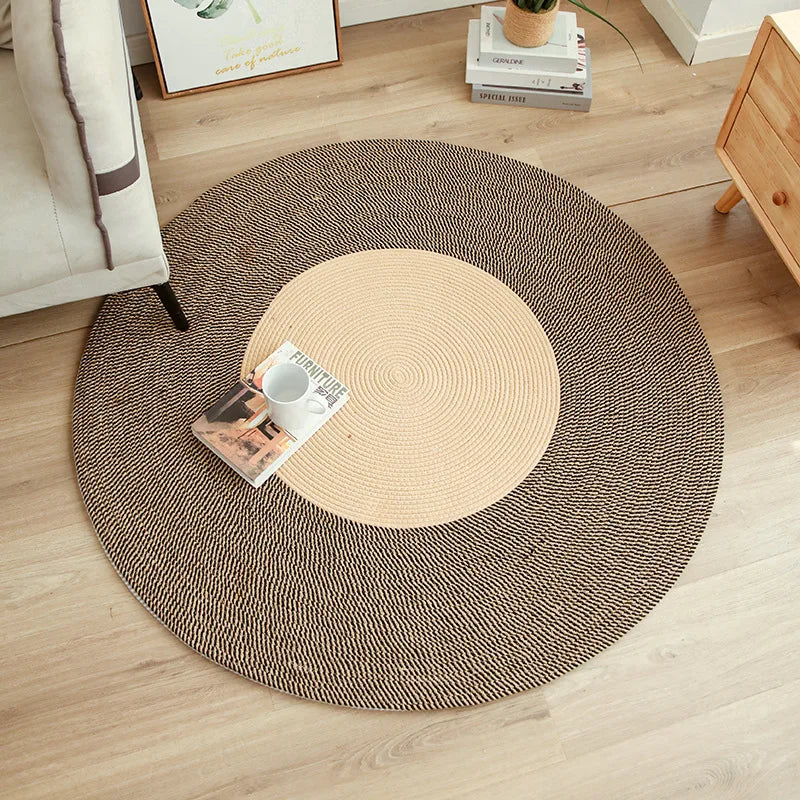 tapis boho spirale concentrique franges antidérapant coton beige clair rustique fleurs artificielles salon chambre