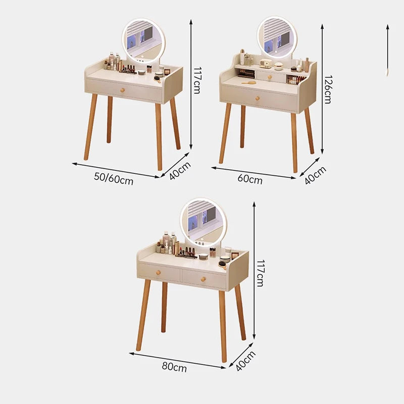 maquillage blanc moderne tabouret miroir tiroirs bois minimaliste