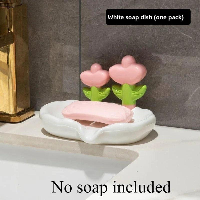 support savon moderne rose blanc fleurs relief surface lisse évacuation salle bain portable