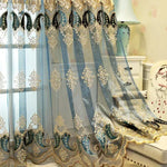 rideau brodé floral bleu clair élégant résistant l’eau fenêtre française transparent tulle
