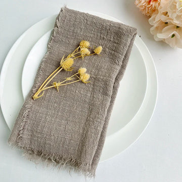 lot dix serviettes table coton beige clair franges rustiques mariage décoration chic maison
