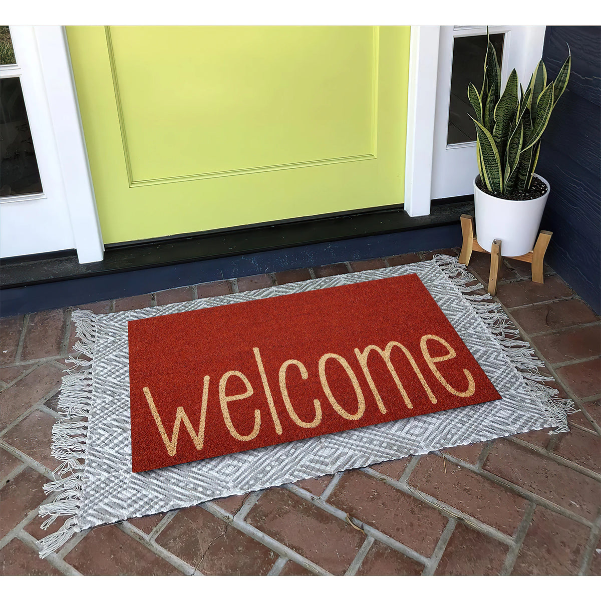 tapis d'entrée rouge welcome extérieur intérieur antidérapant moderne simple sol salle bain cuisine
