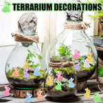 figurines lapins lumineuses miniatures opalescentes bleu vert jaune rose violet