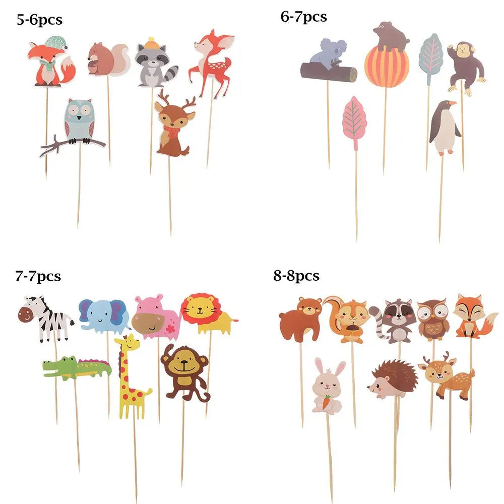 picks gâteaux multicolores animaux mignons dessin animé zèbre éléphant girafe lion crocodile singe renard