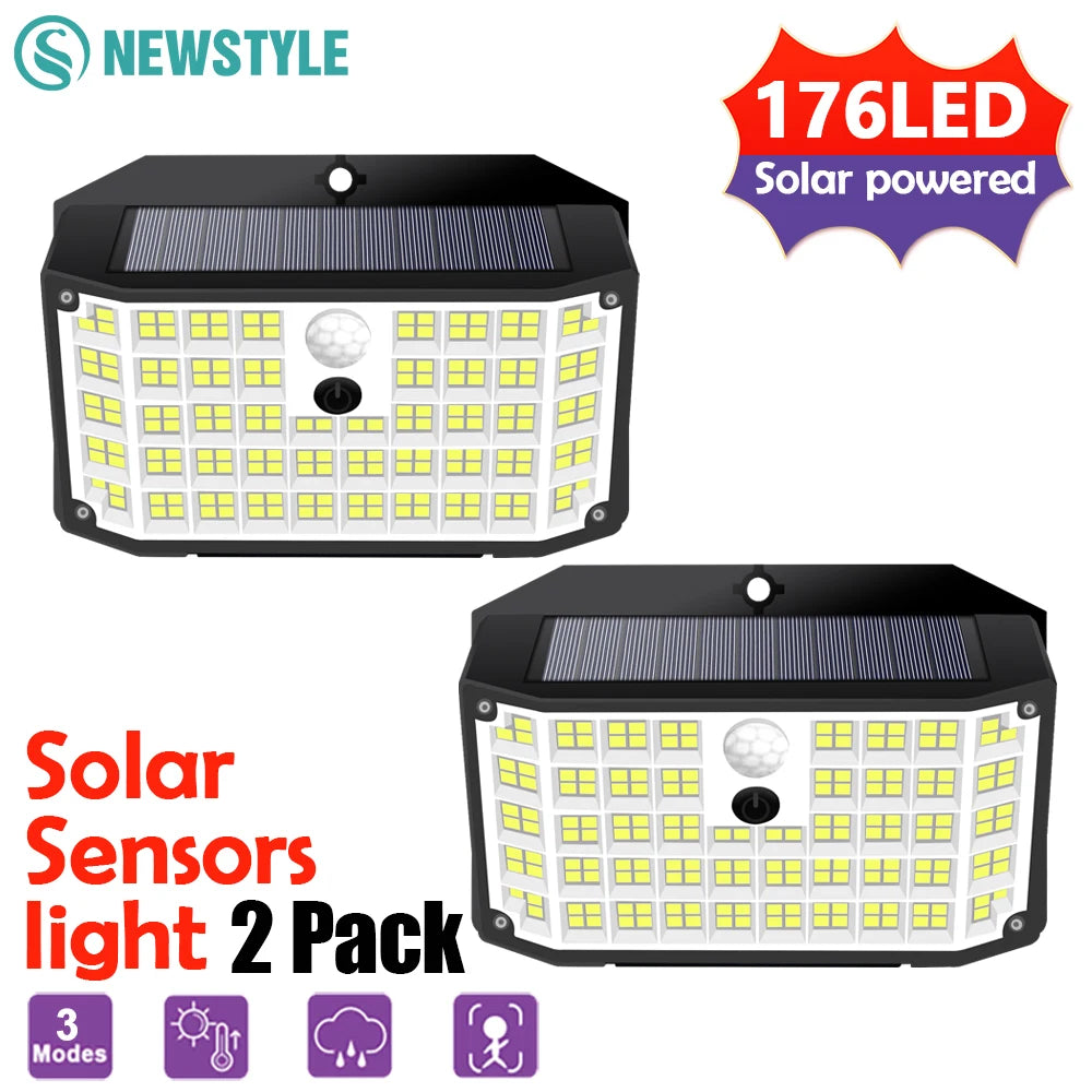 lumière solaire led 176 diodes capteur mouvement moderne jardin sécurité