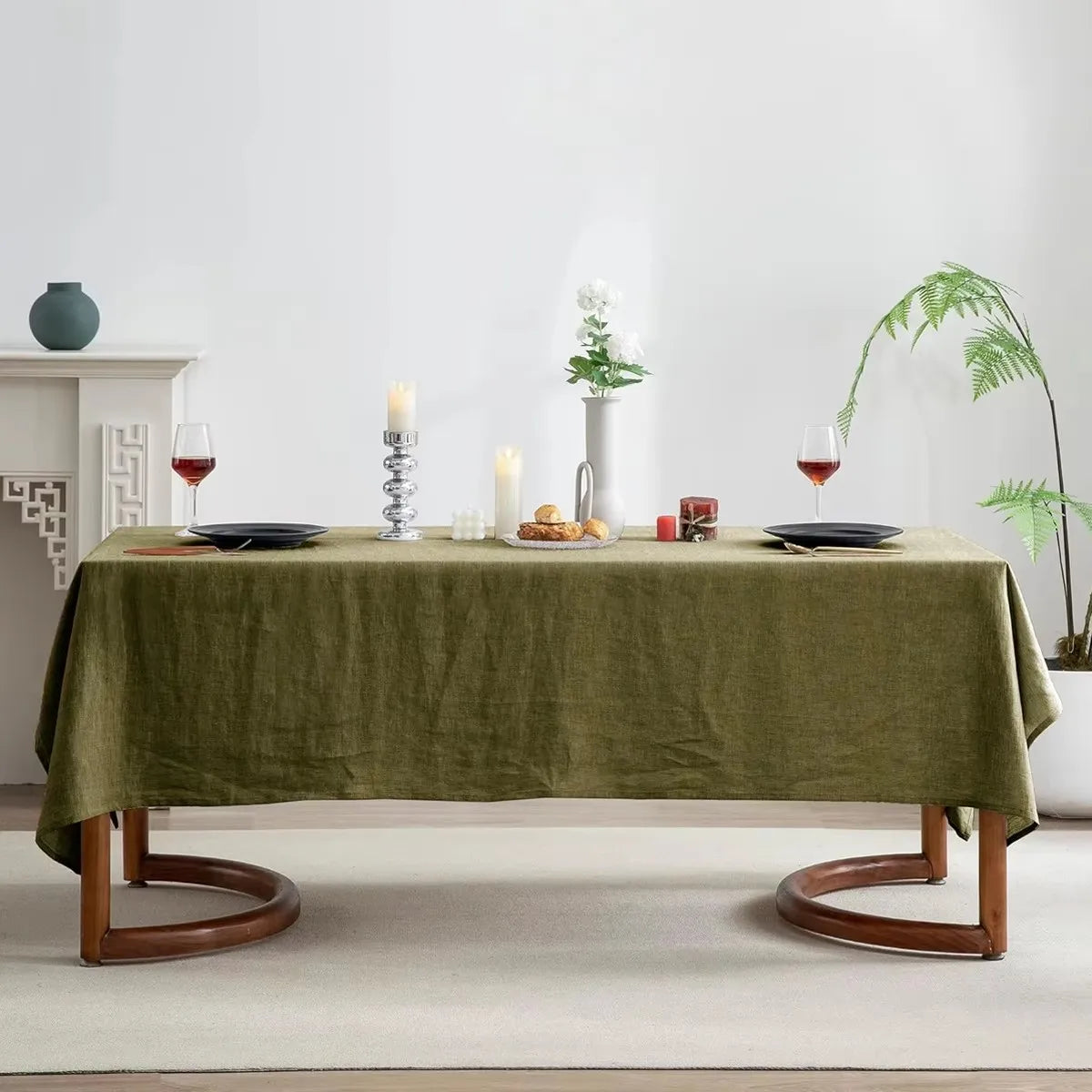nappe polyestre texture lin moderne vert olive jaune rose pâle réutilisable machine transparente table