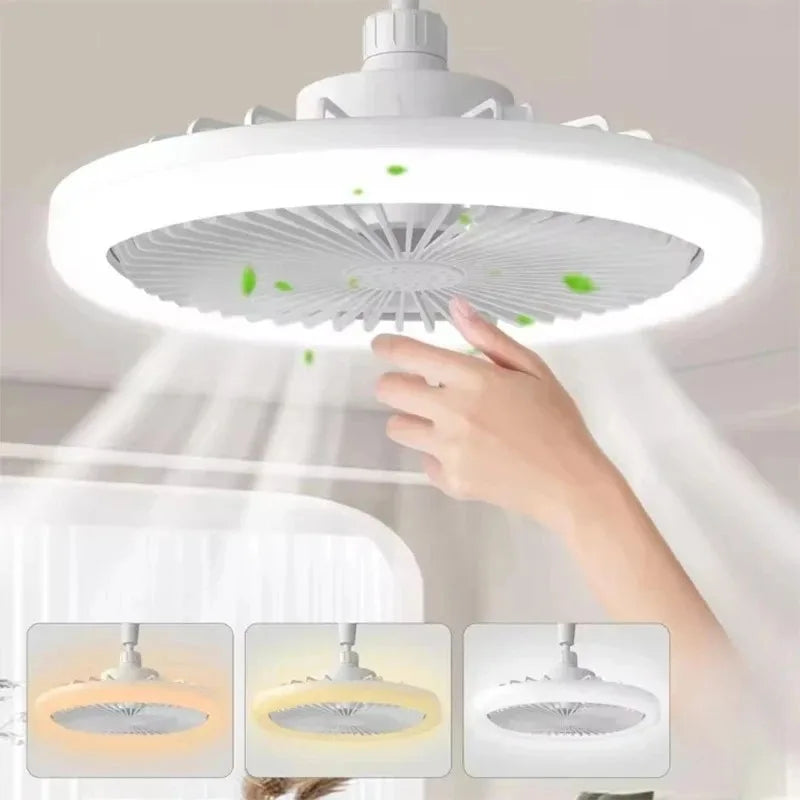 ventilateur moderne blanc grille rayons télécommande opacité fixations ornementales éclairageintégréré fluxlumineux airflow