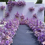 décoration mariage violettes roses blanches moderne élégante fleurs artificielles bouquet papillons feuilles vertesintérieur