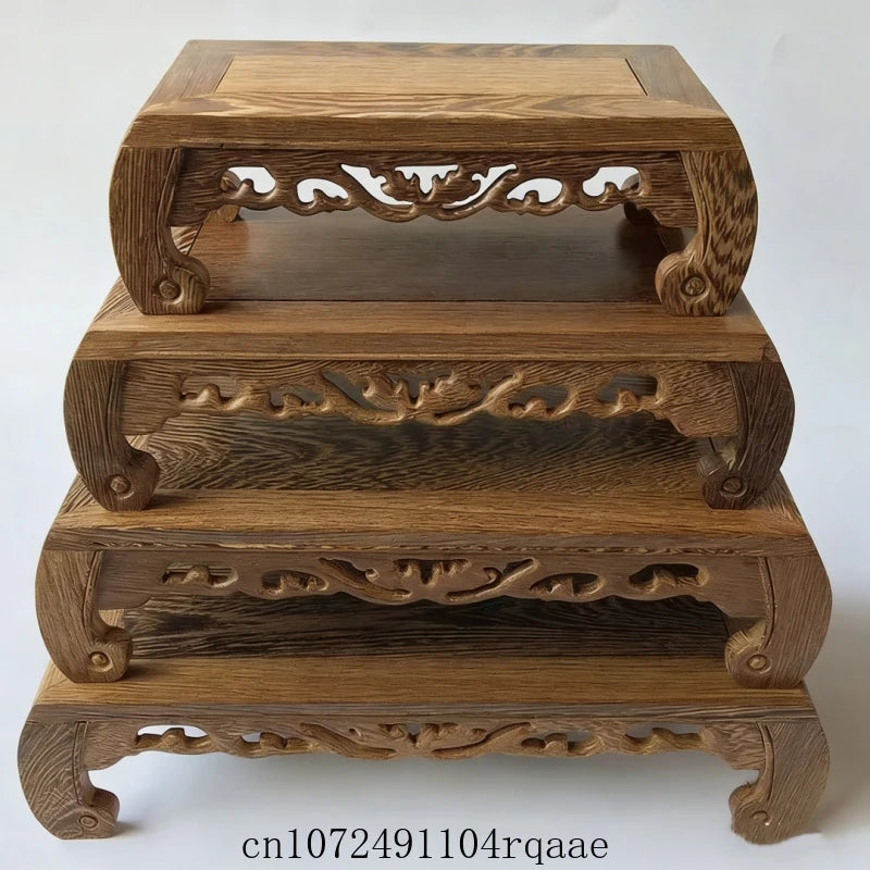 Support plantes bois sculpté classique marron foncé décoration artisanale pot inclusion