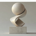 sculpture abstraite moderne minimaliste blanc doré beige gris foncé socle pierre marbre