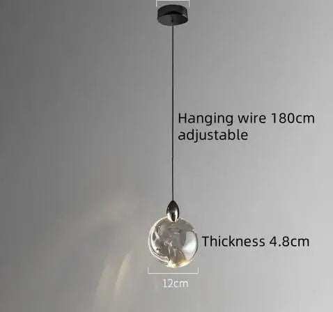 Suspension lumineuse moderne transparente noir doré liquide ondulé très transparent câble noir
