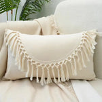 coussins patchwork boho chic beige motifs fleurs pompons opaques décoration salon voiture
