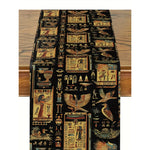 tableau chemin table lin égyptien motifs hiéroglyphes oiseaux noir or rouge bleu classique