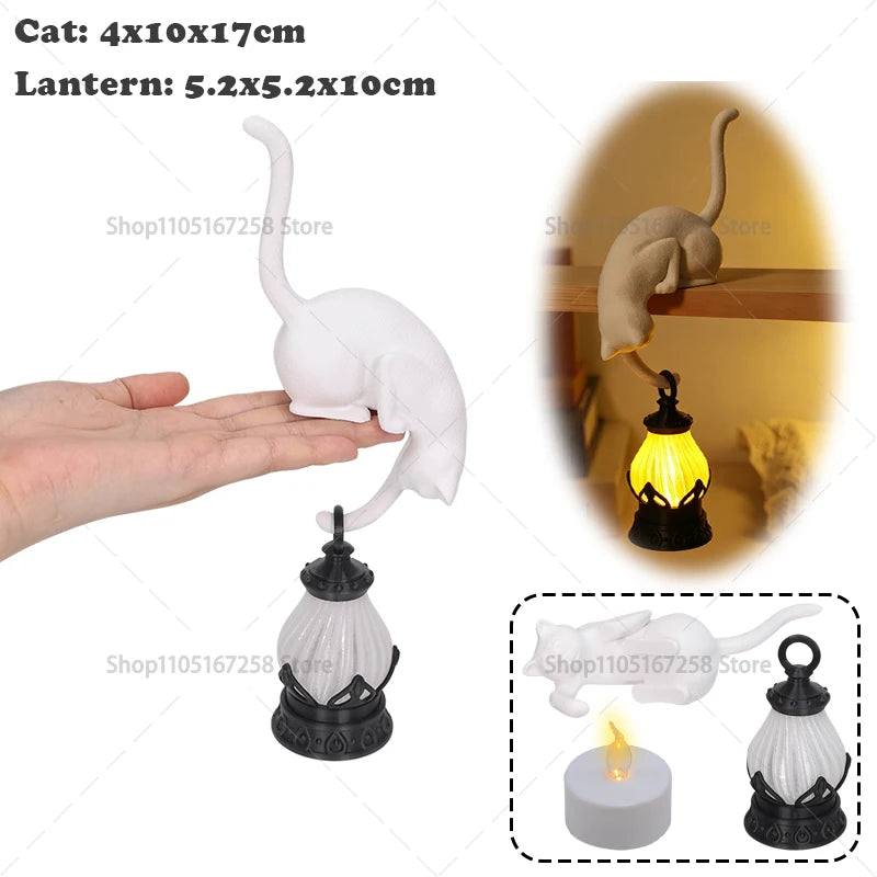 lampe table led noir blanche lanterne animal chat moderne minimaliste clips