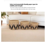 paniers rangement réutilisables fibre végétale couleur beige motif zigzag ethnique petit moyen grand
