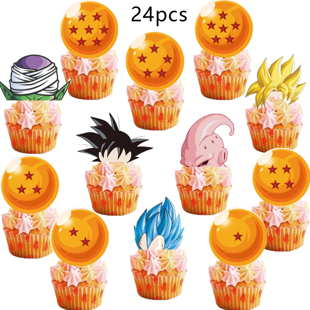 fourchettes cupcakes décorations dragon ball personnages boules toppers adhésifs gâteau anniversaire diy orange bleu