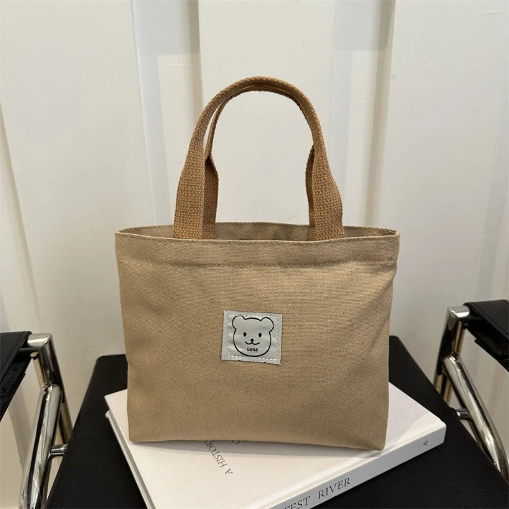 sac main toile ours décontracté unisexe poignées motif ours beige casual resistant polyester