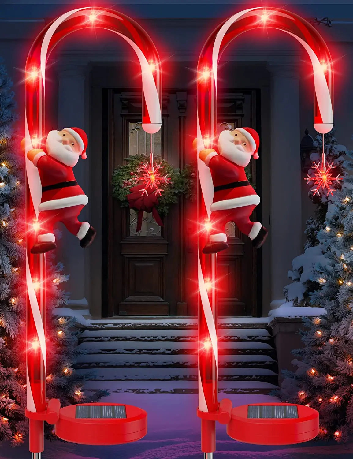 décoration noël canne sucre père noël lumineuse extérieur led rouge moderne festive jardin