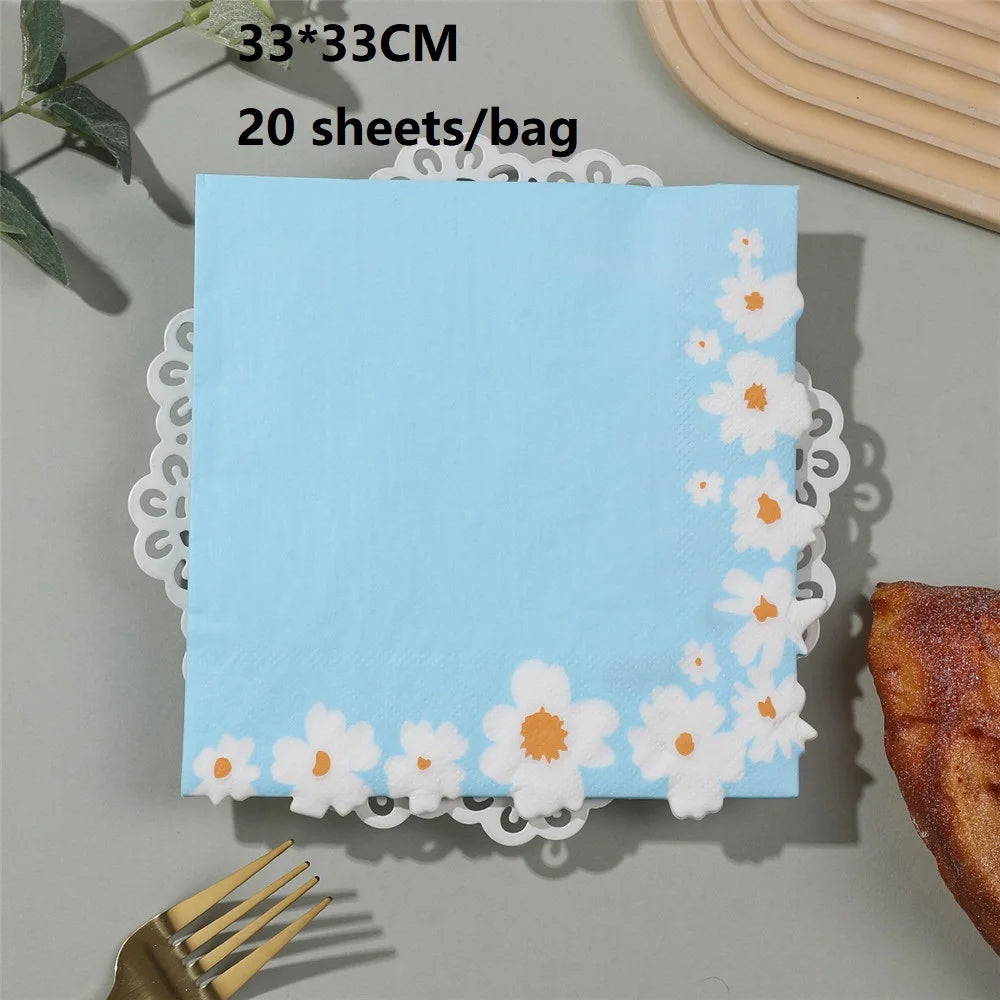 serviettes papier fleur oiseau géométrique bleu blanc classique vintage decoration fetes