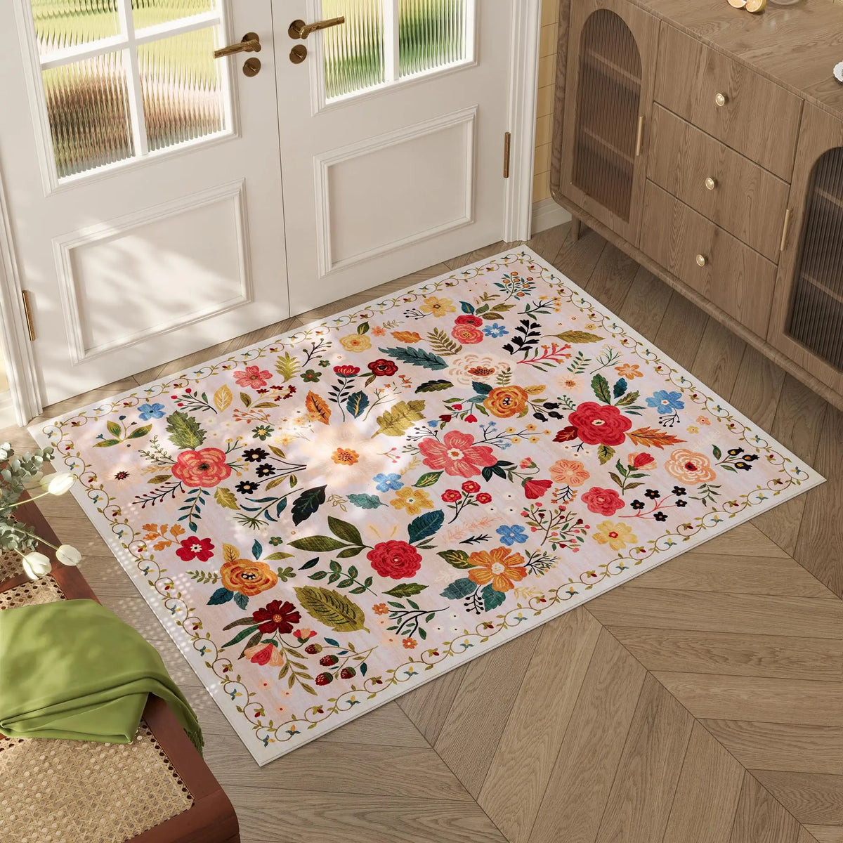 tapis porte intérieur motif fleurs colorées moderne lavable antidérapant entrée maison couloir