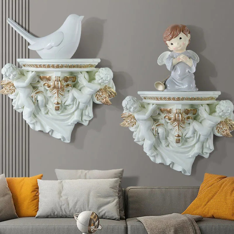 décoration murale étagère ange résine bleu doré blanc classique baroque chambre salon
