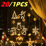 décorations noël lumineuses or blanc étoiles cloches rennes snowflake minimaliste moderne suction cup batteries