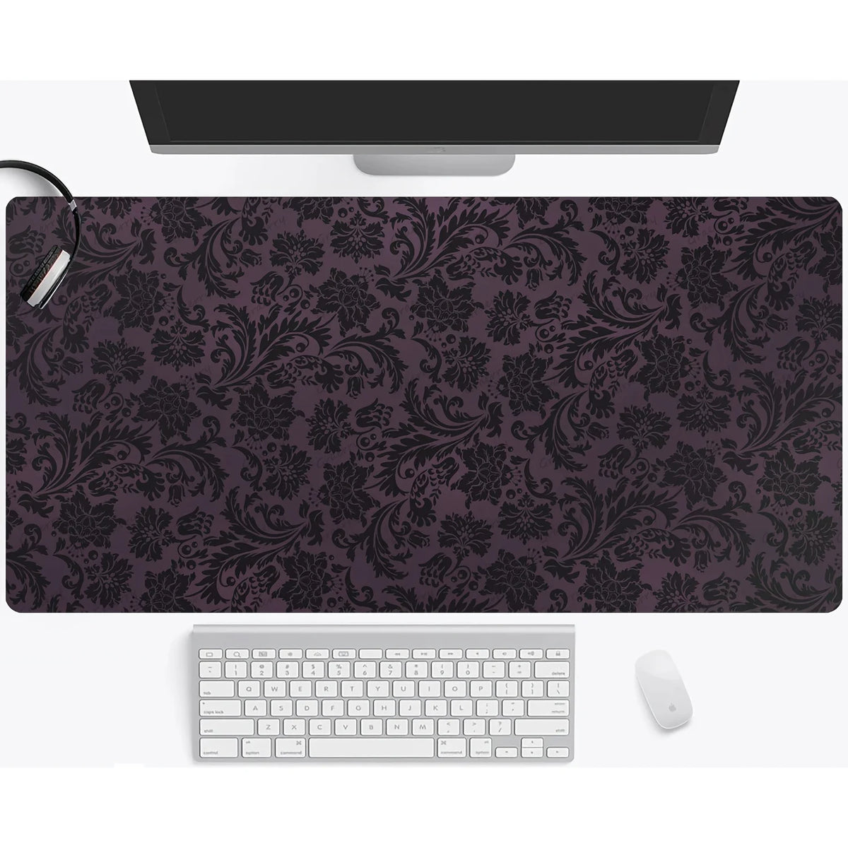 tapis souris jeu floral violet foncé noir antidérapant caoutchouc polyester élégant classique adhésif