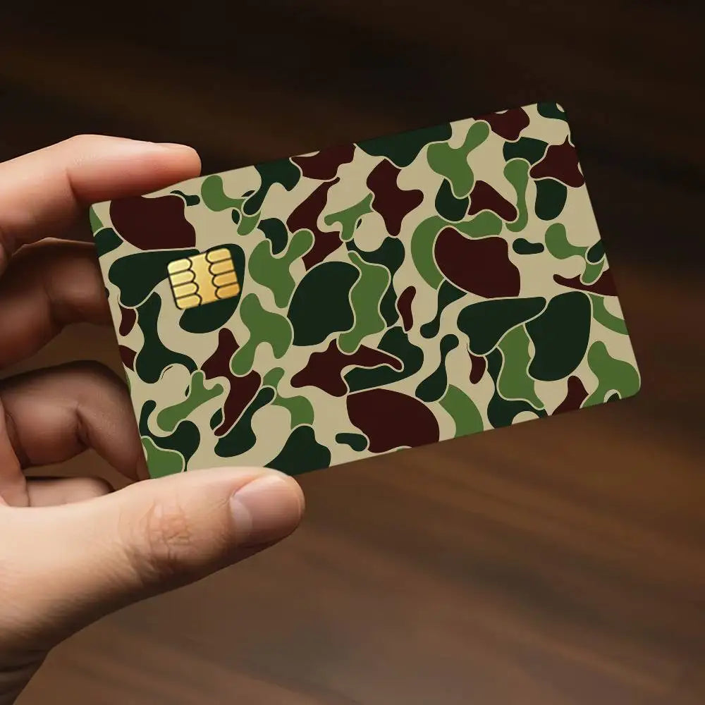 cartes bancaires personnalisées camouflage adhésif noir gris rose vert bleu moderne stickers