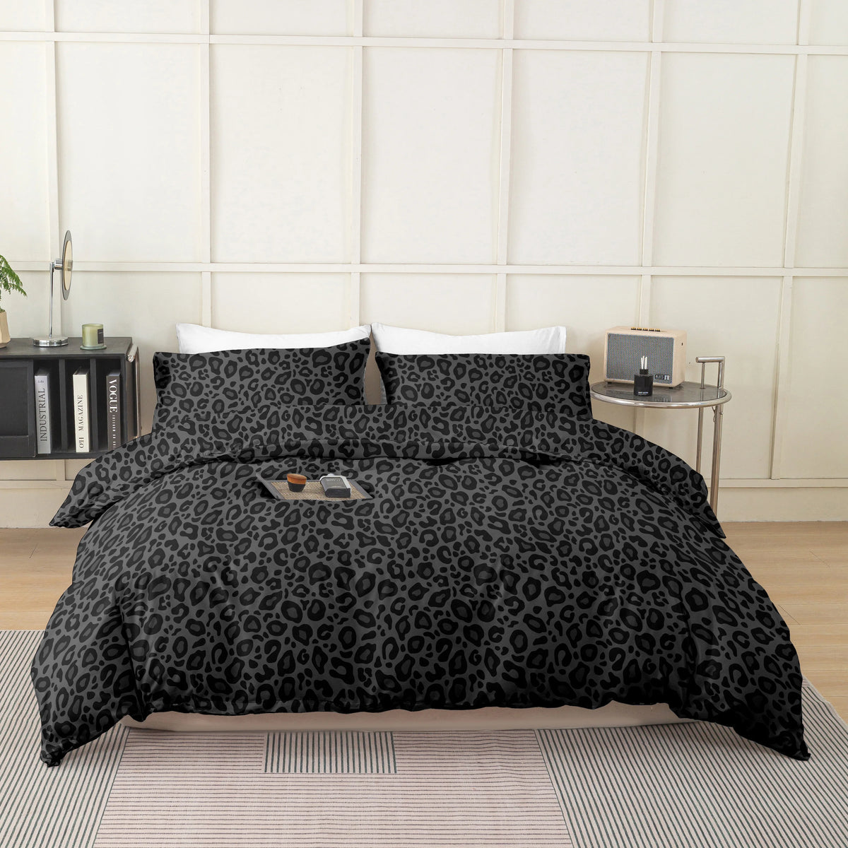ensemble literie léopard noir moderne couverture taies oreillers motifs animaux
