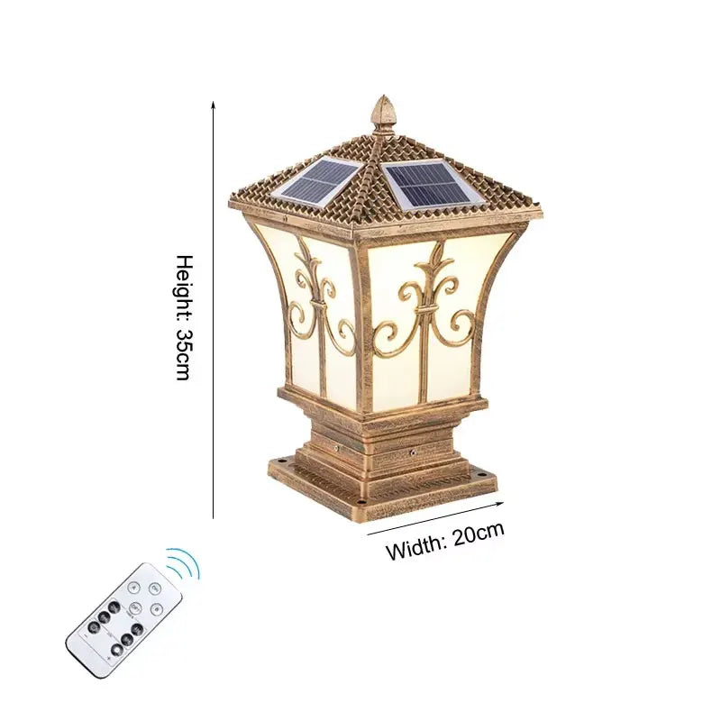 lampe solaire décorative classique dorée ornements floraux télécommande ip65 éclairage extérieur jardin aluminium