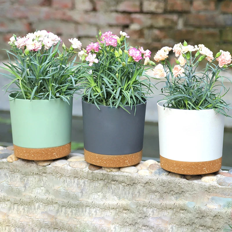 Pots fleurs modernes bacs pépinière bord cuir naturel vert clair blanc gris absorbant minimaliste