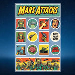 stickers adhésifs rétro mars attacks extraterrestres soucoupes volantes buildings armes 20x30cm 30x40cm