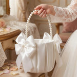 panier mariage blanc satin rubans nœuds élégant romantique champêtre demoiselle honneur
