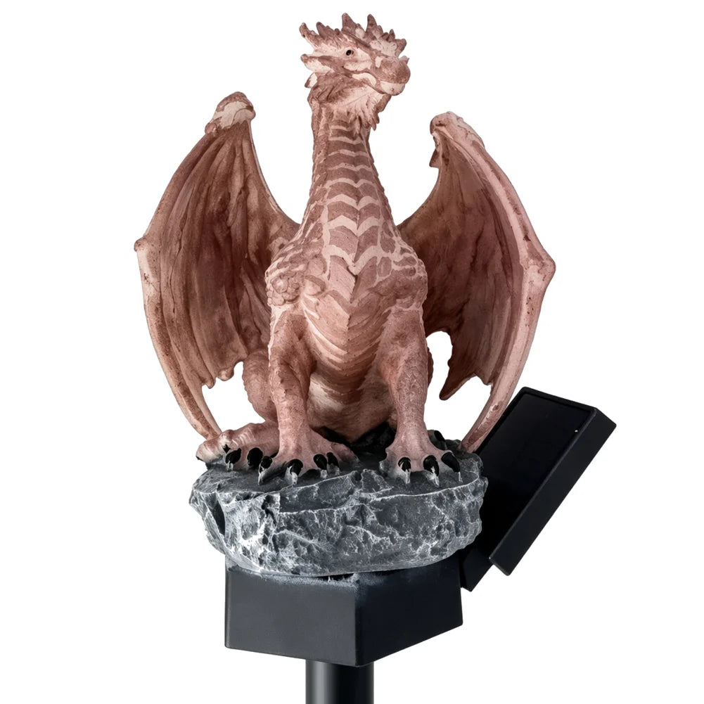 statue dragon lumineuse résine marron fantastique décoration extérieure jardin maison plumes ailes details réaliste