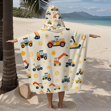 serviette plage polyester capuche tracteur excavatrice soleils moderne enfant beige clair absorption rapide